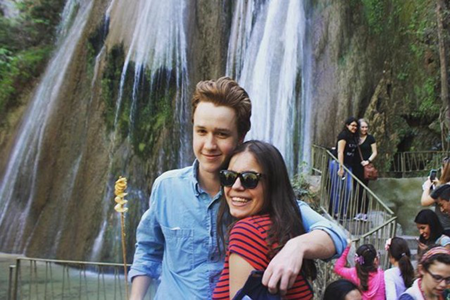 Senior Joe Fuller and his prom date Azu Faibani pose in front of a waterfall, the Cola de Caballo, in Monterrey, Mexico.