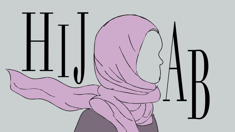 Photo illustration of a female donning the hijab, a head covering worn by many Muslim females in public.  