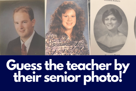Teachers Chris Johnson, Kim Hanan-West and Tommie Rowe share their senior photos with other faculty members.