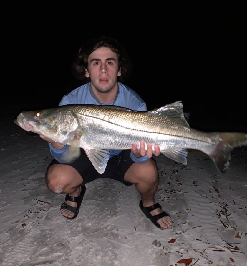 Fishing in the middle of the night on the beaches of Naples, Fla., junior George Guerra holds a 39-inch Common Snook he caught. There are a lot more fish in the oceans of Florida where it’s tropical, than there are Missouri. “In Florida, there’s a bigger variety of fish to fish for, and they are way bigger than the ones you catch in Missouri,” Guerra said. I go there pretty frequently and every time I fish there I am blown away by how the fish look in color and size, it is amazing to see.”