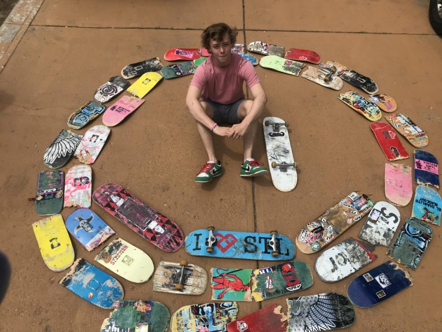 Sitting+in+a+circle+of+usable+and+broken+skateboards%2C+junior+Ashton+Beattie+showcases+his+collection.+Beattie+has+been+skating+since+fourth+grade+and+has+kept+every+skateboard+he+owned.+%E2%80%9CI+sometimes+will+sell+my+boards+to+people+and+make+money+off+of+it%2C+but+right+now+I+am+also+thinking+about+making+a+table+and+chair+out+of+them+so+that+they+don%E2%80%99t+go+to+waste%2C%E2%80%9D+Beattie+said.