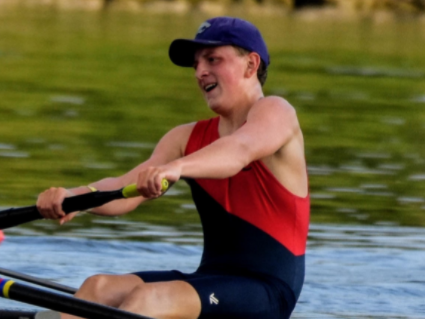 Junior Tristan Wistuba rows to the finish line at the Youth Rowing Nationals held in June. 
