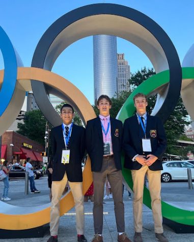 Senior Joseph Denklau and juniors Derrien Gatchel and Matt Freedman stand in front of the Olympic Rings in Olympic Park. They stayed in the Atlanta, Ga.s heart, allowing them to attend a variety of local events and visit tourist attractions. “We walked everywhere. We started the first night walking 1.5 miles to Waffle House because Matt put in the wrong location for our order. It sounds like an inconvenience, but honestly, that showed us where everything around the city was since it’s all relatively close together. It set off the trip with a good feel of the city,” Gatchel said. 