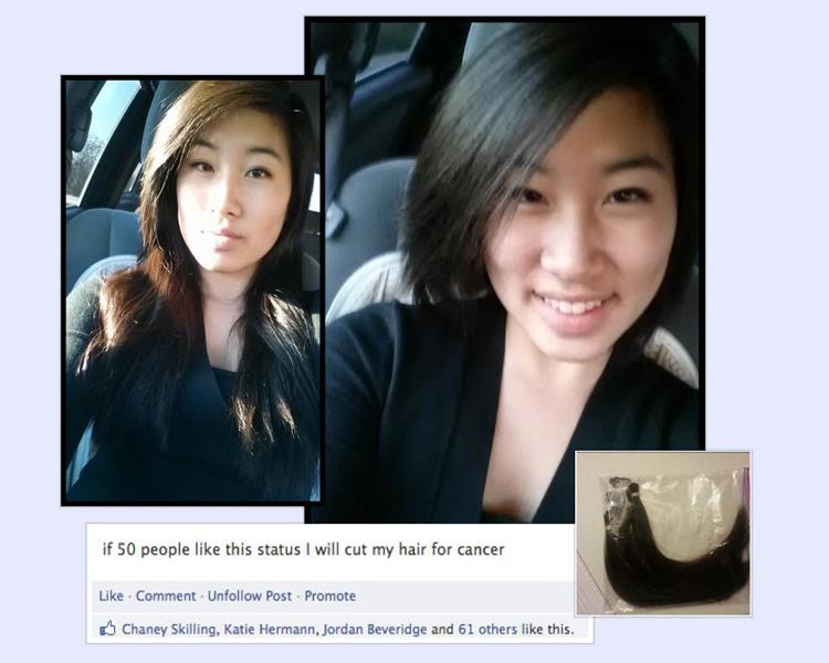 On Jan. 6, sophomore Sarah Shin donated eight inches of her hair to Pantenes Beautiful Lengths. She decided to do so when she recieved 50 likes on her facebook status. I felt kinda freaked out since most of my hair was gone, but excited to help someone out who needed my hair more than I liked it, Shin said.