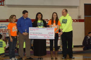 LOCO Sponsor Linda Ceriotti,  Make-A-Wish® Missouri  Development Manager Mark Turnipseed, Parkway West Senior Make-A-Wish Foundation Ambassador Catharine Conway, LOCO Student Body President Victoria Bezzole and Principal Jeremy Mitchell present the check to Make-A-Wish Foundation.
