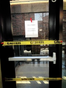 The junior entrance into the building was taped off, warning students of the gooses aggressive behavior. 