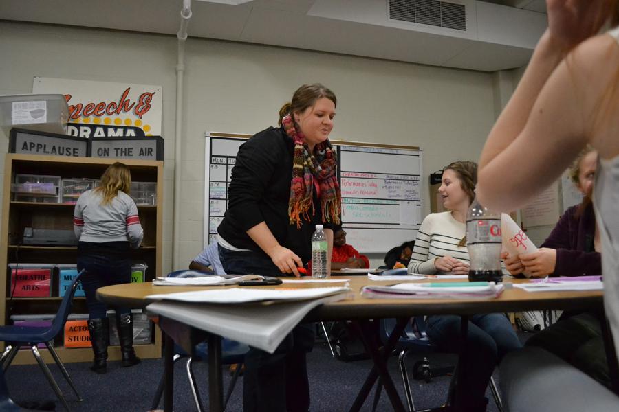 Drama teacher Amie Gossett instructs her students.