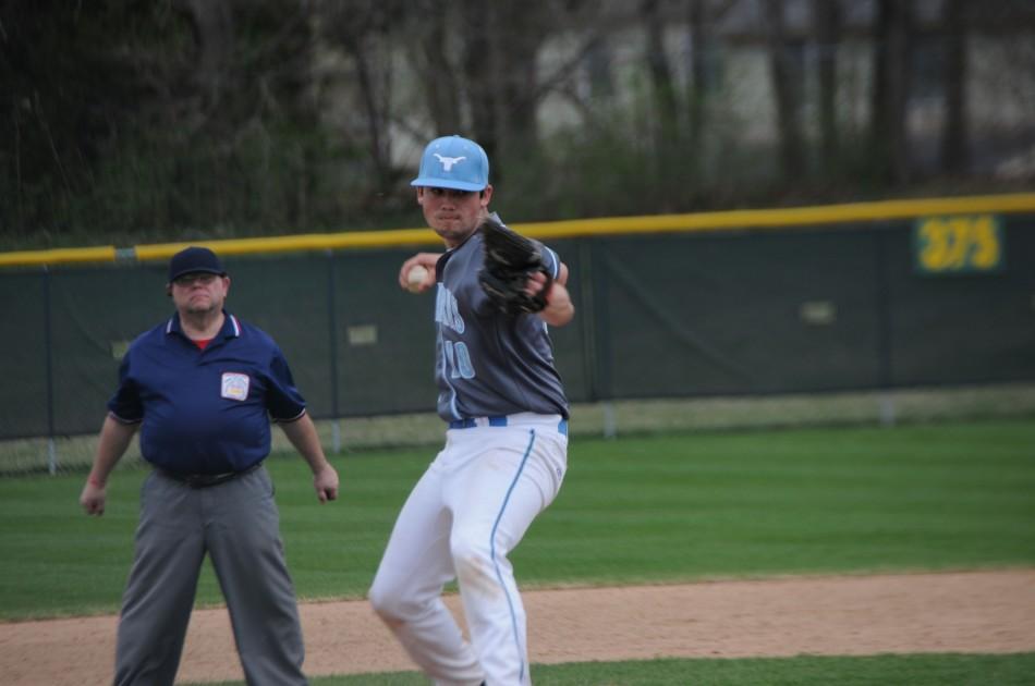 Sophomore Daniel Bickert pitches at Lindbergh against the Flyers on Saturday, April 12. 