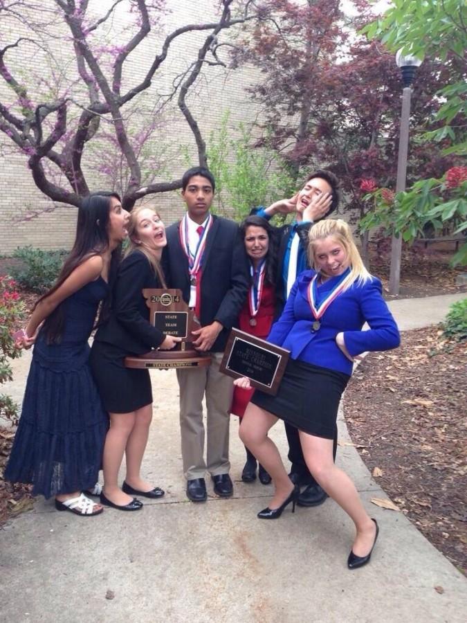 Seniors+Ezgi+Ilhan%2C+Laura+Santangelo%2C+Keerthi+Gondi%2C+Yasmin+Younis%2C+Rigel+Robinson+and+Noreen+Webster+celebrate+their+two+State+titles+after+the+MSHSAA+State+Speech%2C+Debate+and+Theatre+Competition.+Winning+not+only+one+but+two+State+titles+was+completely+unexpected%2C+Santangelo+said.+Im+very+happy+and+proud+to+have+been+a+part+of+it.