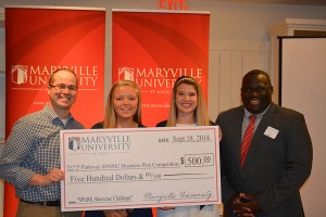 The winners of the competition accept a 500 dollar startup donation form Maryville University