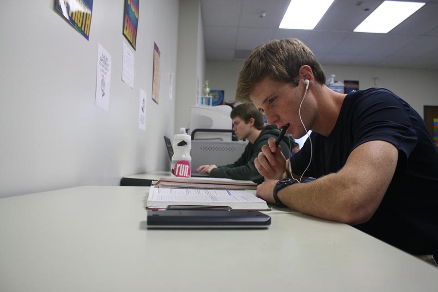 Senior Andrew Osbourne contemplates calculus in an Academic Support Center (ASC).