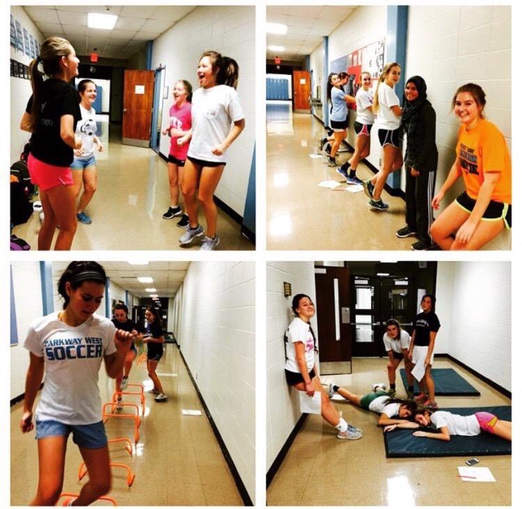 Attending the workouts after school, the girls soccer team participates in a variety of workouts in order to be prepared for the start of the season in March.