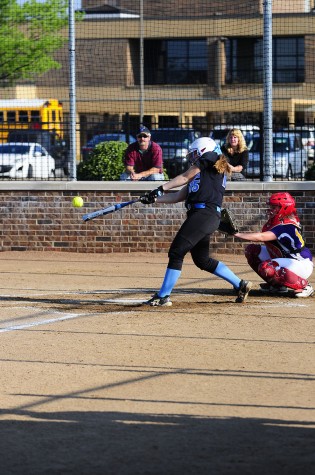 Junior Andrea Gordon hits a home run against Affton. West won the game. "The first couple of pitches I hit really hard but they were foul and I was really on top of the ball. The next pitch she pitched right down the middle and I just smashed it. It was the best feeling in the world," Gordon said. 