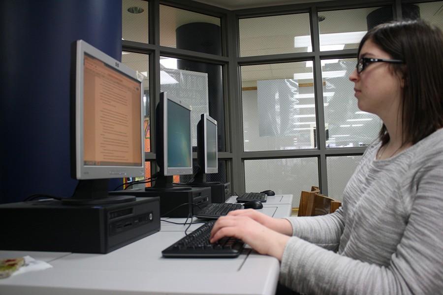 Typing a chapter in  "From the Ashes," sophomore Allison Worth adds to her upcoming novel.