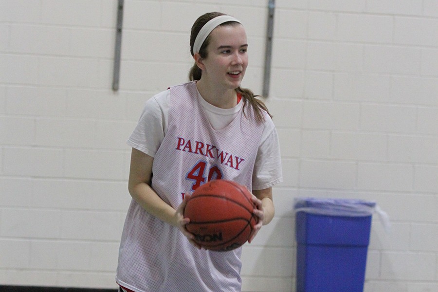 Catching the ball and looking to pass in practice, Stanfield gets the chance to spend some time on the court instead of the sideline earlier this year. Stanfield has spent four months with Petersen out of her four on the team due to the strained quad.