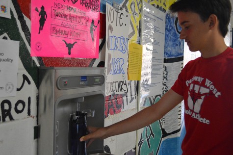 Filling his water bottle before track practice, sophomore Grant Aden dares to drink the red-filtered water. Aden brings his reusable water bottle to school every day. I dont really care, Im pretty sure it just filters out iron and stuff, Aden said.