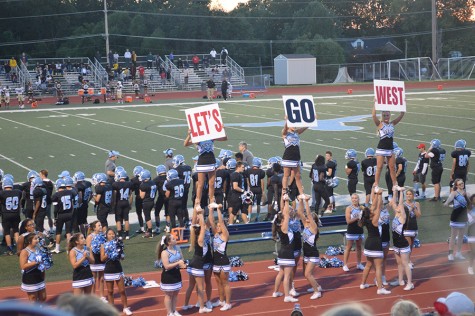 The Longhorn cheerleaders pump up the crowd in last weeks game against University City.