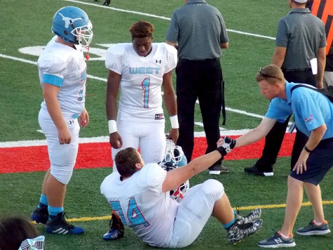 Senior lineman Kyle Freebesyser is one of five Longhorns who left Fridays game with an injury.