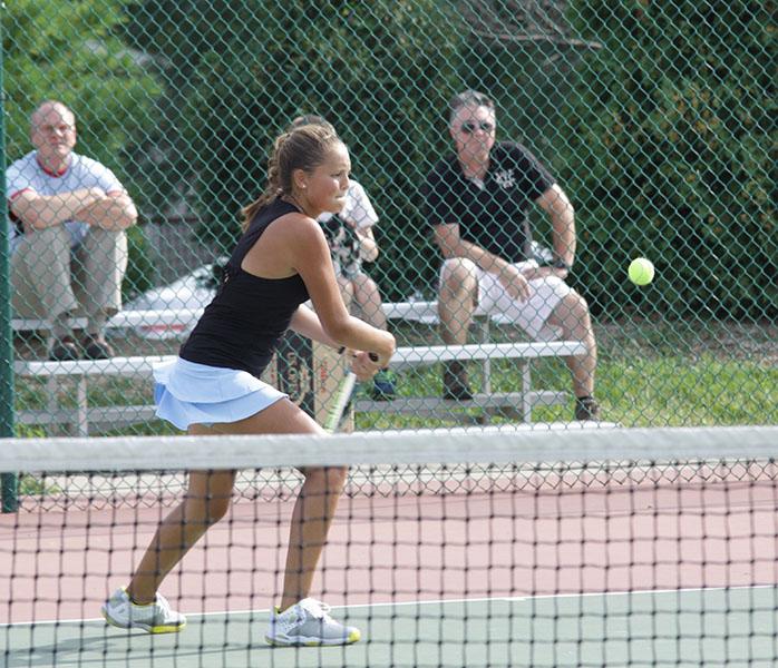 On their road to state, juniors Ava Larson and Claire Martin competed against Lafayettes top State ranked doubles team. When Claire and I beat Lafayette in team districts, I think deep down we both knew we could do it; but it was awesome when we actually did it, Larson said. 