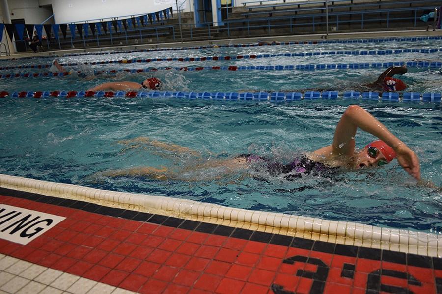 The team completes a free style set; each lane making their way through the workout at their own pace.  