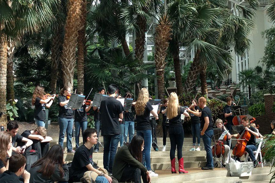 Symphonic Orchestra plays in an atrium inside of the Gaylord Opryland hotel on Friday, April 8.