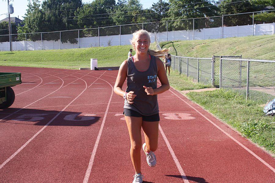 Sophomore Sophie Pellegrino runs at cross country practice. This year is Pellegrinos second year as a member of the club.