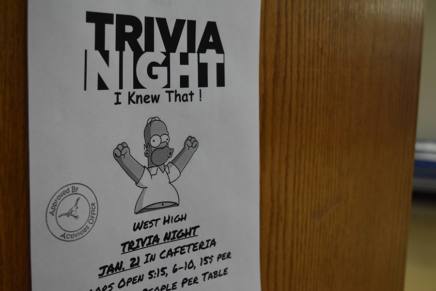 Flyers featuring Homer Simpson advertise the Trivia night for Jan. 21.  