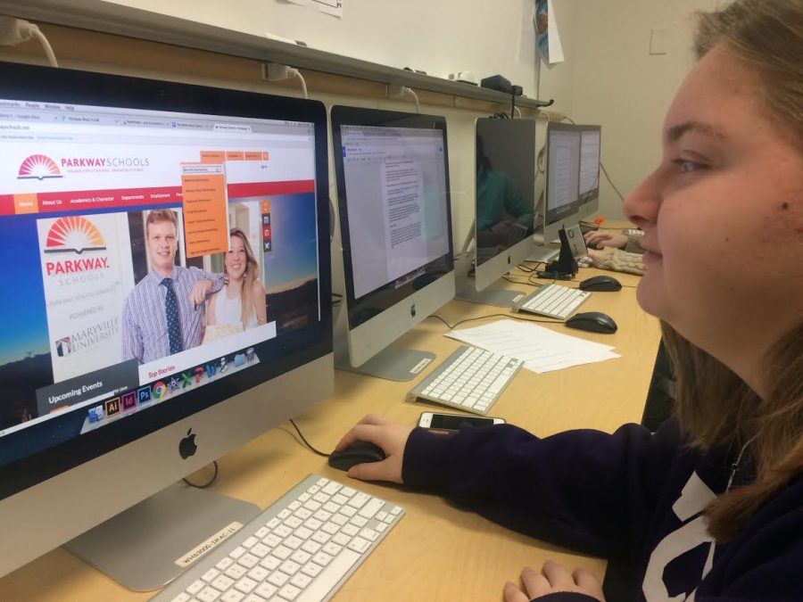 Using the new website, freshman Lilly Bucher navigates the district homepage to find West High.