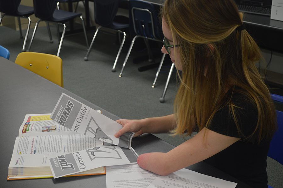 Freshman Gabriel Weber shreds a copy of the school's curriculum guide. "I was very stressed about next year and choosing my classes," Weber said.