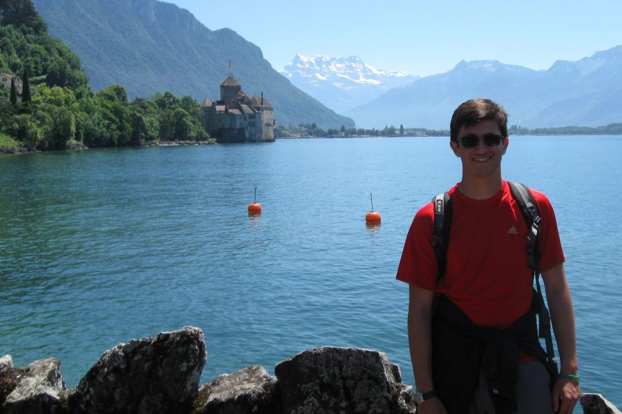 During a break from performing, June 23, senior Connor Brunig poses for a picture in Switzerland.