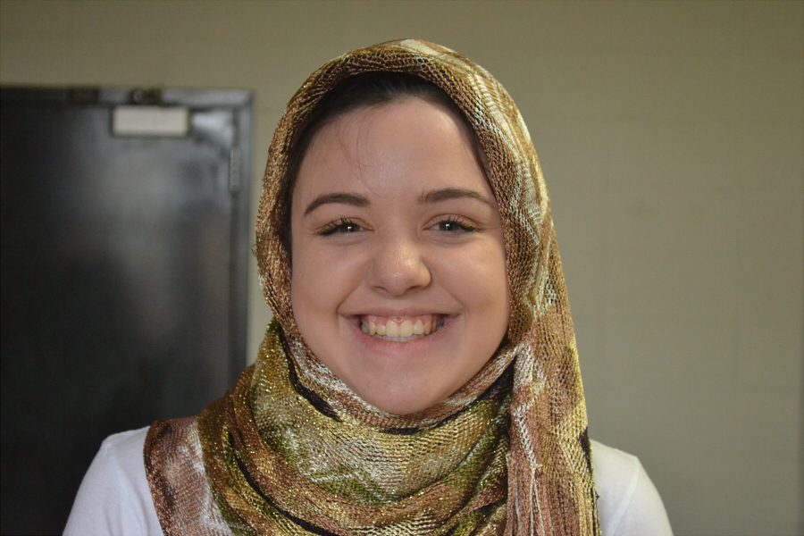 Junior Katie Spillman wears the hijab, a religious symbol of modesty for Islam, on World Hijab Day. 