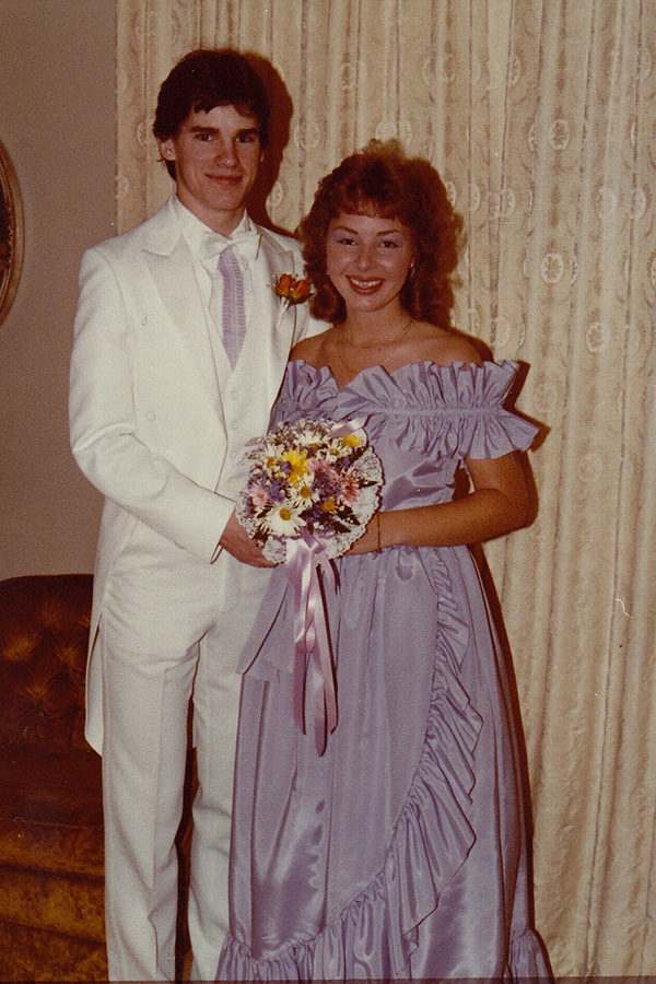 At McCluer Norths Prom art teacher Peggy Dunsworth holds her bouquet. Prom was held at the Pipefitters Hall. We went in a group of five couples and the girls rented a limousine, which was uncommon back then, Dunsworth said.