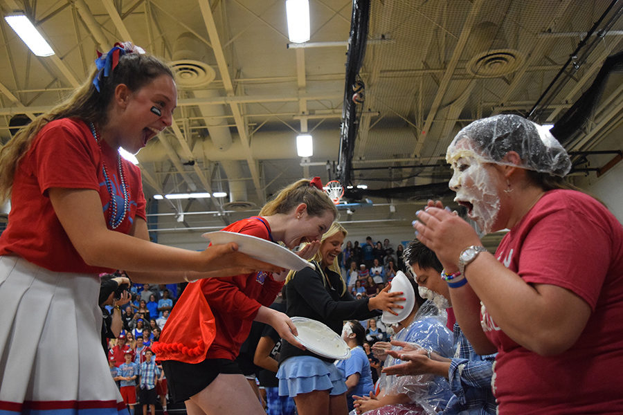 Pieing special education teacher Lauren Perez, junior Julia DeFrank participates in Key Club’s annual Cash-for-Cancer event. DeFrank, along with the rest of her six teammates, won Best Dressed at LoCo’s annual dodgeball tournament in December. 