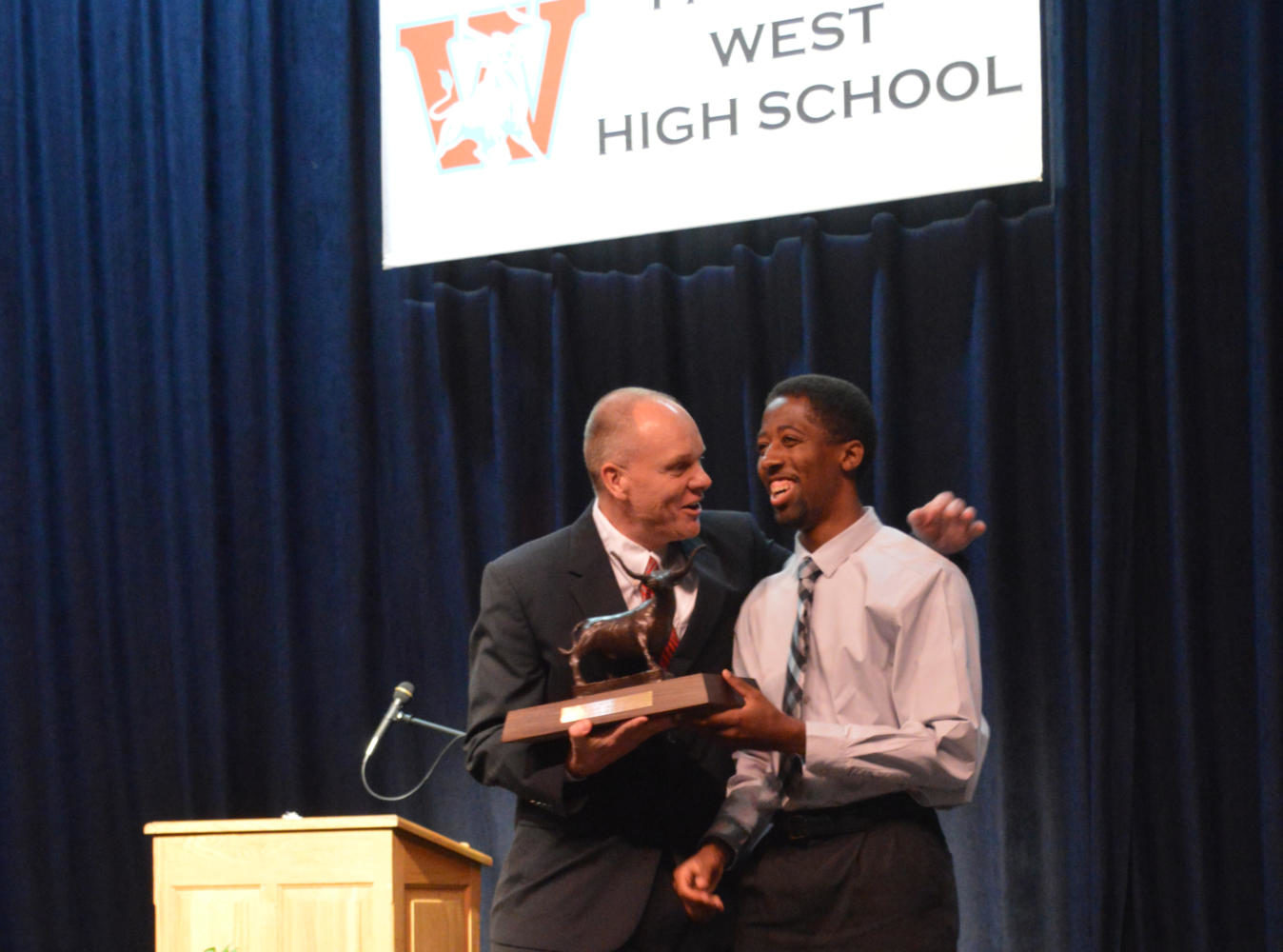 Principal Jeremy Mitchell awards senior Nehemiah Colyer the 2017 Founders Award recipient. The Founder’s Award is given to a student who exemplifies what West students stand for: good character, academics, school spirit and is the highest school honor.