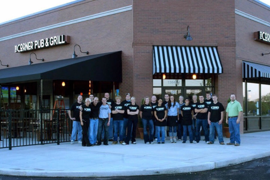 Brant Baldanza and his staff in front of The Corner Pub opening day on Oct. 20, 2007.
