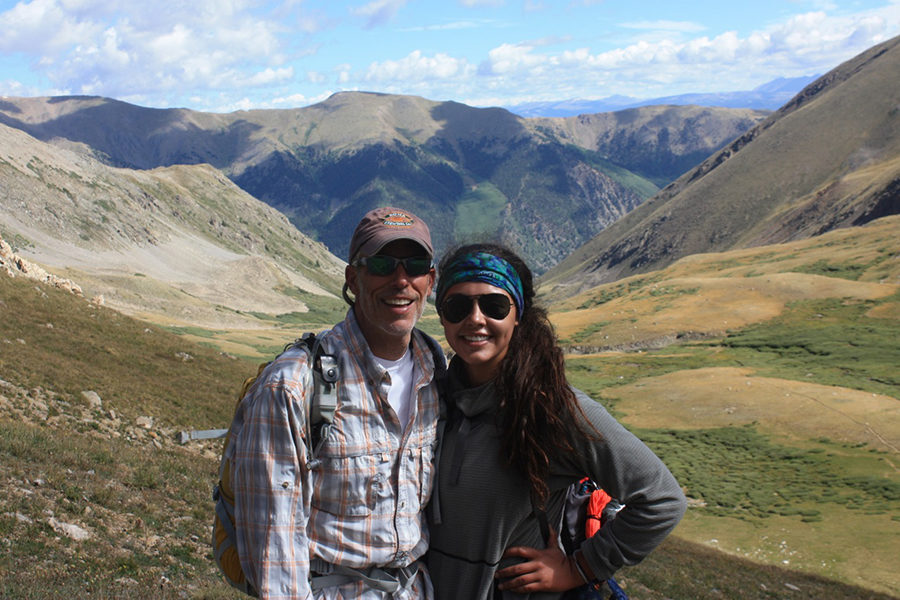 Standing with her father in front of Mount Missouri in Colorado, Stefanie Elsperman smiles after hiking 12 miles to the top of the mountain. Elsperman sees the outdoors as inspiration for meditation. “My family loves to go hiking, chilling out and meditating. We’re always out at parks with our dogs,” Elsperman said.