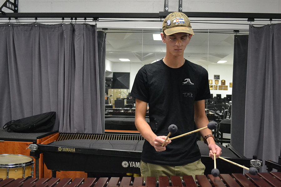 Junior Justin Cupps plays marimba in preparation for the audition. The auditions for All-Suburban concert band were held at Parkway North on Monday, Nov 6. Cupps was one of four students from Parkway West that made it into the band.