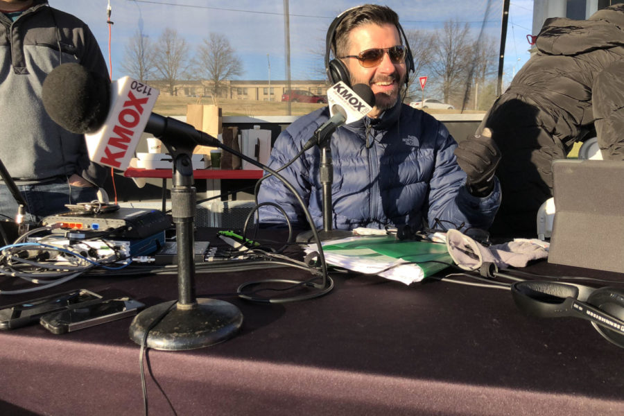 Mark Reardon participates in a live broadcast on Dec. 8 for a bike drive called Bikes for Tykes through the Toys for Tots campaign.
