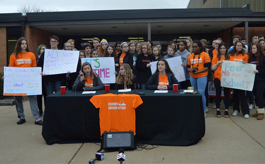 Representing West, sophomore Sabrina Bohn participates in a Parkway student-led press conference surrounding gun violence. Along with speaking at the press conference, Bohn is currently helping to organize the March for Our Lives and school walkouts. “I am passionate about stopping gun violence because I believe that no other students should have to be in fear of dying or seeing their friends or teachers die,” Bohn said. “I think this is the perfect time for every student to demand change and let their voices be heard.” 