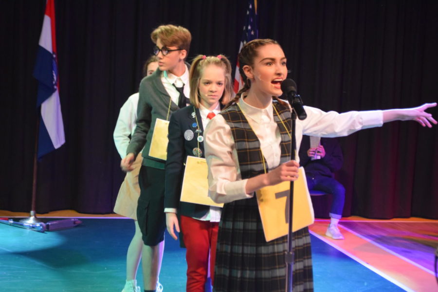 Senior Kennedy Brown performs as a perfectionist in the West High Dramatics Company’s production of The 25th Annual Putnam County Spelling Bee musical. The musical was chosen for the spring show this year and was performed three separate times on the weekend of Feb. 9-11. "I feel really good about [the performance]; I think we did a really good job," Brown said. "I still have people coming up to me and congratulating me which is a cool feeling."