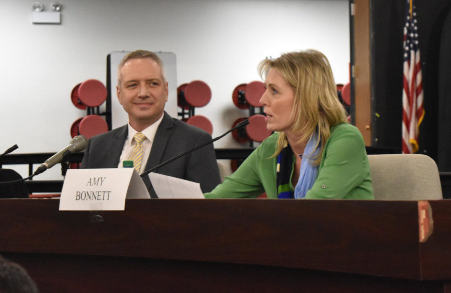 Speaking about school safety at the League of Women Voters meeting March 12, candidate Amy Bonnett is running for one of the two open director positions on the Parkway School Board. All candidates, which includes Jeanie Ames, Matt Schindler, Jonathan Taylor, Kevin Seltzer and Bonnett answered audience questions at this forum. "I have always been a proud Parkway West alumna, and I care deeply about our schools and district," Bonnett said. "For the last three years, I have served as the [West Parent's Organization] President at Parkway West. Running for School Board is simply a natural extension of my service and enthusiasm for the district that has educated me and my children."