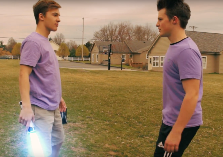 Westminster senior Trent Tarantino and Roseman face off in a scene from the film they created, “The Secret Life of Trent.” The film was made last year for Krewtube and the film was the product of days of work. “Single scenes can take up to 20 to 30 hours long because its difficult to get the shot perfectly down,” Martin said. 
