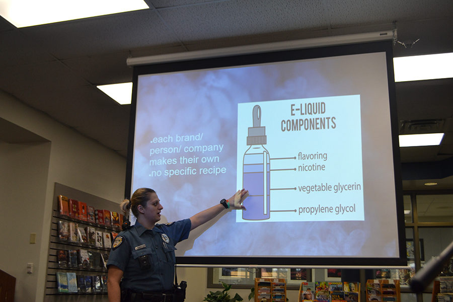 Rockwood Elementary SRO Sanda Smajlovic presents information on vaping to faculty on March 21, 2018 during the faculty meeting at a school late start.
