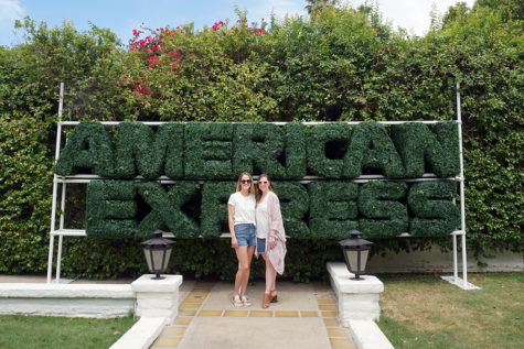 Erin Maxwell stands with direct boss Amy Marino at the Platinum House at Parker Palm Springs during Coachella 2018. Maxwell and her team helped design the entrance of the Platinum House. “The process starts in December 2017, so it is approximately four and a half months of planning. My team works on all aspects of the Platinum House including the partner and activation elements; creation of the physical structure; negotiate contracts with music artists; create and deploy marketing and social media and assist our public relation partners on press outreach,” Maxwell said. “The Platinum House provides American Express Card Members access to an oasis away from the festival grounds to enjoy the Palm Springs weather before heading to Coachella for the evening acts.”