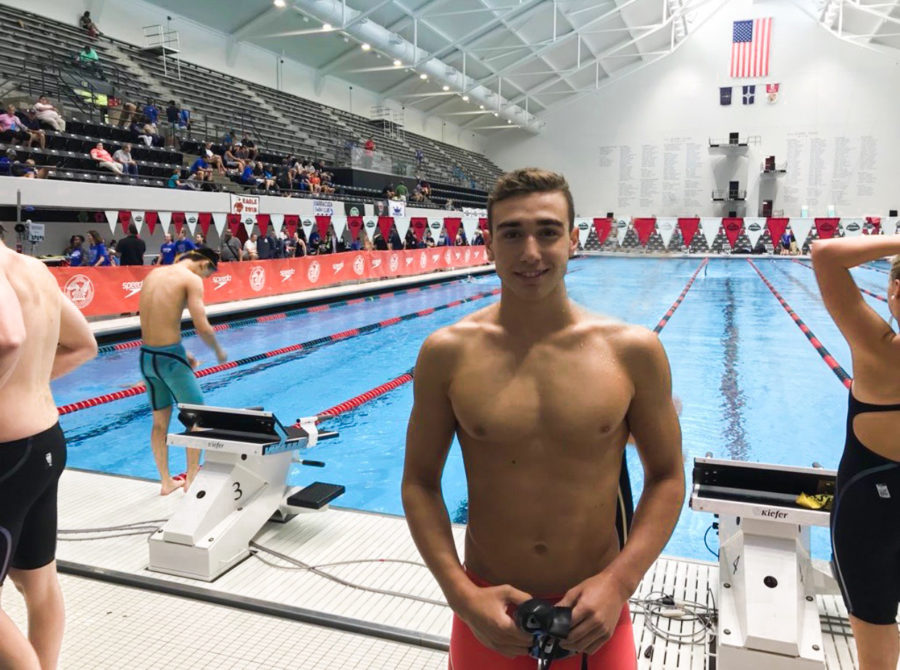 Freshman Kledi Kadiu trains in the pool for the Phillips 66 National Championship. Kadiu moved from Albania in pursuit of higher competition. It’s been good to train here since America has way better resources and more ways to make swimming fun again, Kadiu said. It helps me remember why I fell in love with the sport in the first place.