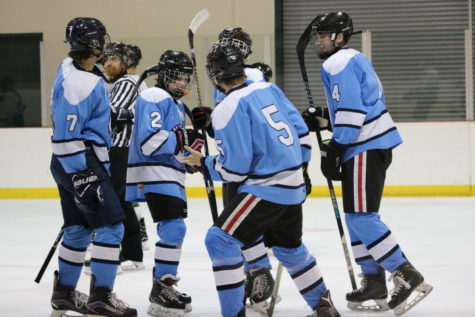 The teams celebrates after scoring against Saint Mary’s Nov. 30. Freshman and defender Nathan Meek (2) contributes with two assists in his debut win of 10-1. “I’m pretty sure height can be an intimidating factor, but you [have to] get over it and just play the game,” Meek said. “As long as you know you have teammates that are going to back you up and can help you, you have nothing to worry about.”