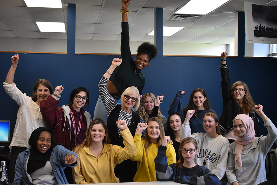 Members of the Feminist club eagerly talk with former legislator Stacey Newman as she educates students on the importance of having a voice. She spoke to the club for two hours after school in the history concept center. “My goal as an activist is to talk to as many people as I can,” Newman said.