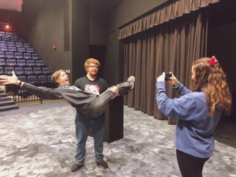 Gathering clips for their first assignment, seniors MJ Stricker, Matthew Showers and Carson Lolley film in the theatre. Students were tasked with creating a 30 second film inspired by the techniques filmmaker Lev Kuleshov. “I like having a simple task so I can be more creative in the filmmaking process,” Lolley said. “I’m excited to keep working on bigger and better projects throughout the semester.”