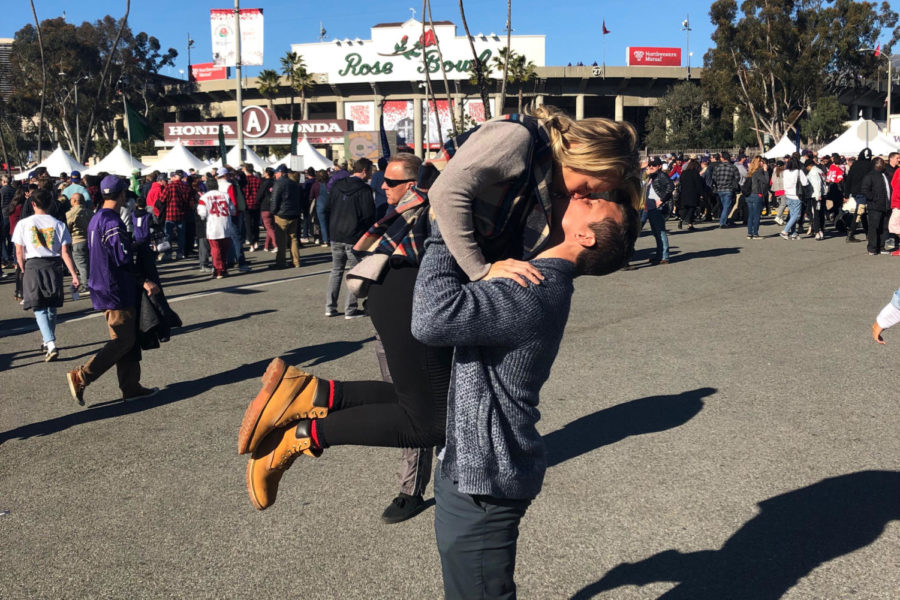 Taylor Scott embraces her boyfriend Derik Scott at the Rose Bowl on the Tuesday before the premiere of “The Titan Games.” They both agree that their experience with “The Titan Games” has been life-changing. “Being in such a crazy atmosphere with Dwayne Johnson himself and 64 athletically gifted competitors was humbling,” T. Scott said. “The people Derik was surrounded by were such amazing humans. They have so much talent and so many things that could have or even did alter their paths, yet they found how to switch gears and make the most out of their lives through the gym and working out.”
