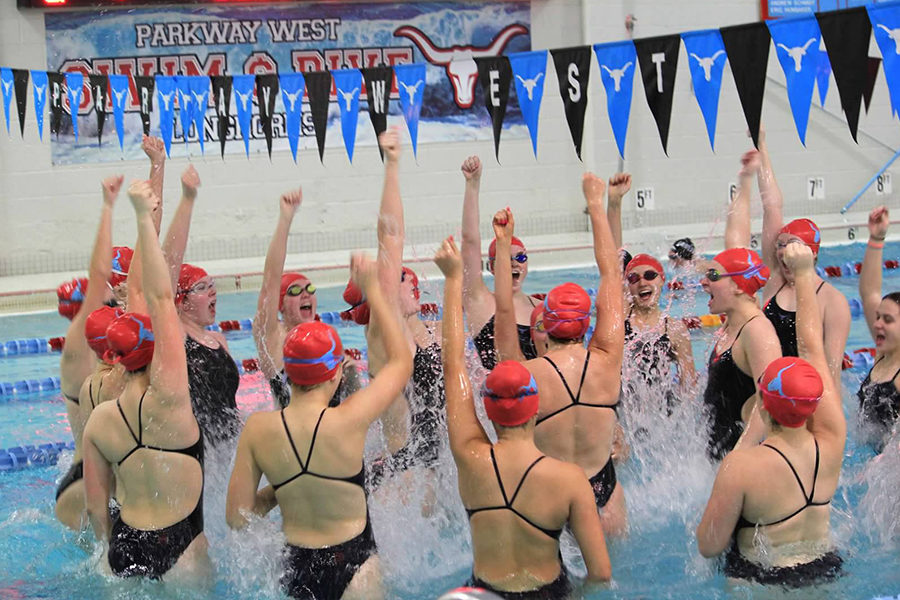 Leading their team in their final West spell-out cheer, the seniors jump screaming “Let’s go West.” Before every home meet, the girls cheered in the center of the pool. 
“It was a bittersweet feeling. I was sad that things were becoming our ‘lasts,’ but I was also really grateful for my swim family,” senior Natalie Butler said.
